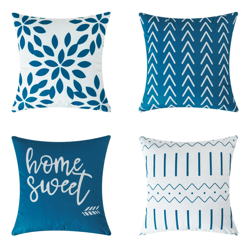 Printing KD125 Outdoor Square Pillow Cover, Light Blue/White