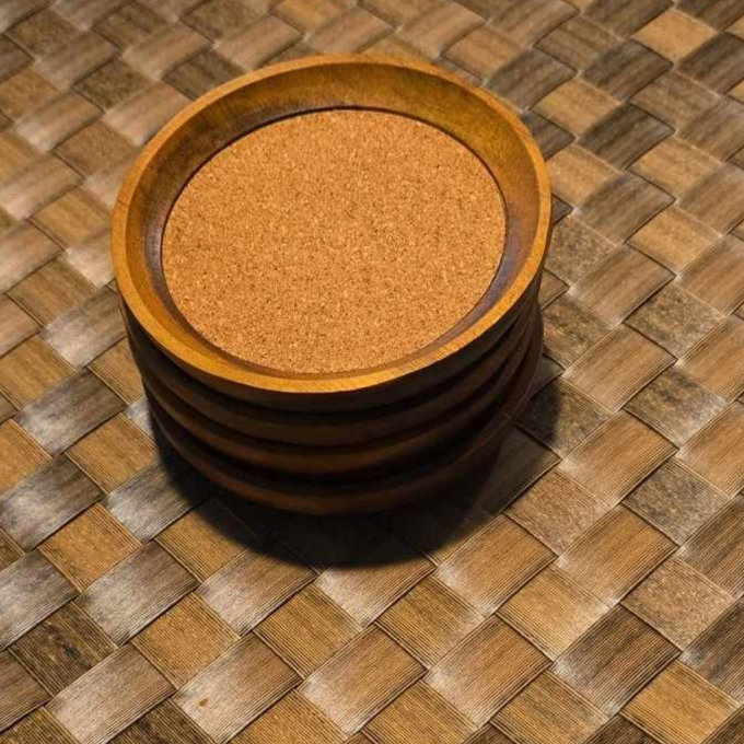 Kamenstein Stackable Acacia Wood and Cork Coasters (Set of 4)