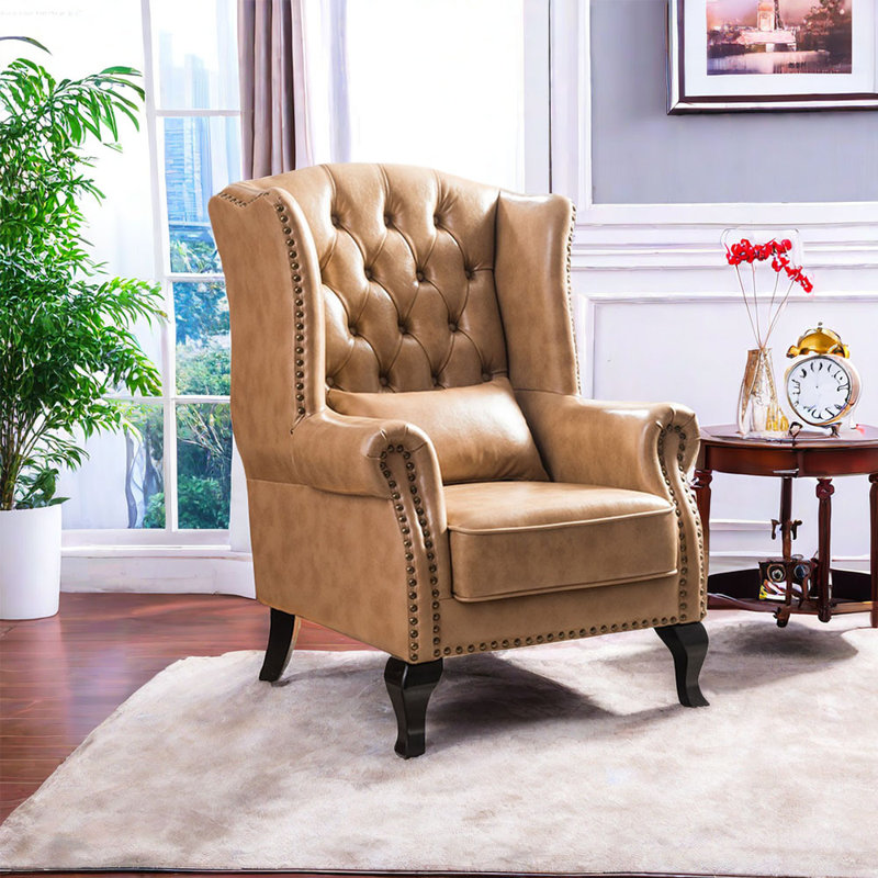 Tekenya Upholstered Accent Chair, Geena Khaki Faux Leather