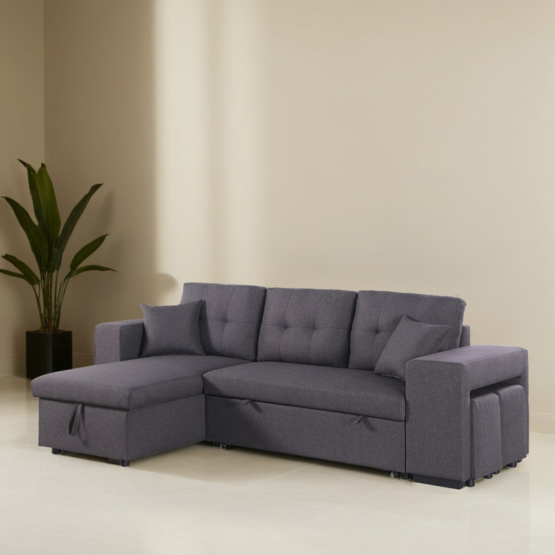 Canapé-lit modulaire réversible 95,31 po avec méridienne et rangement, Lin gris foncé