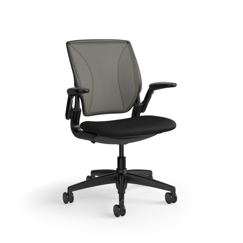 World LM, Ergonomic Task Chair with Poppy Seed Backrest, and  Autumn Upholstered Seat, Black Fabric, Black, Gray Mesh