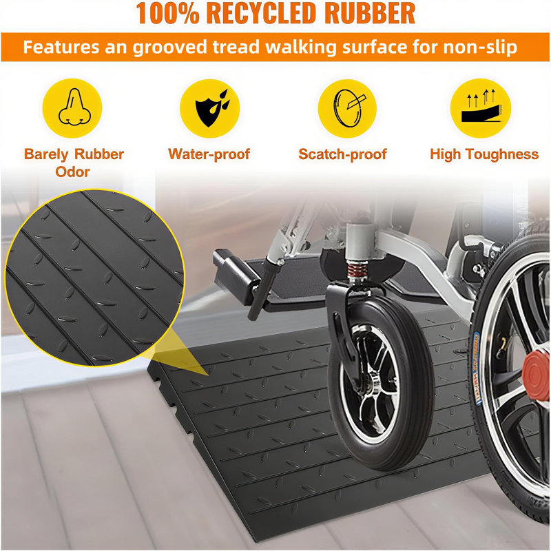 2 Pack Heavy Duty Rubber Threshold Ramp for Wheelchairs, Scooters, Cars & Bikes – 4" Rise, Non-Slip, 1134kg Capacity, Cable Groove – Perfect for Doorways, Steps – 19.7x12.6x4 mm, Single Groove