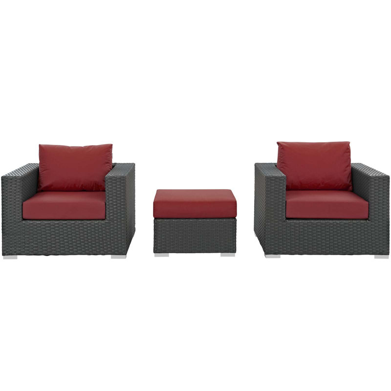Ensemble de conversation en rotin de 3 pièces avec coussins Sunbrella Brentwood, Rouge