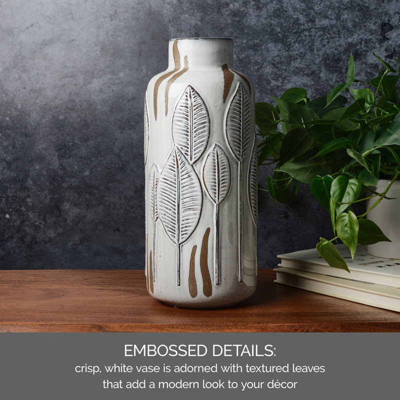 Embossed Leaves Ceramic Table Vase
