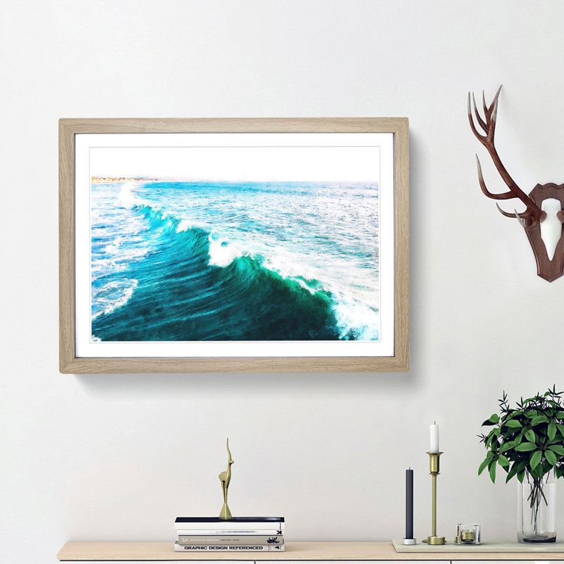 La Jolla in San Diego - Picture Frame Painting Print, 62cm H x 87cm W x 2cm D, Oak Framed