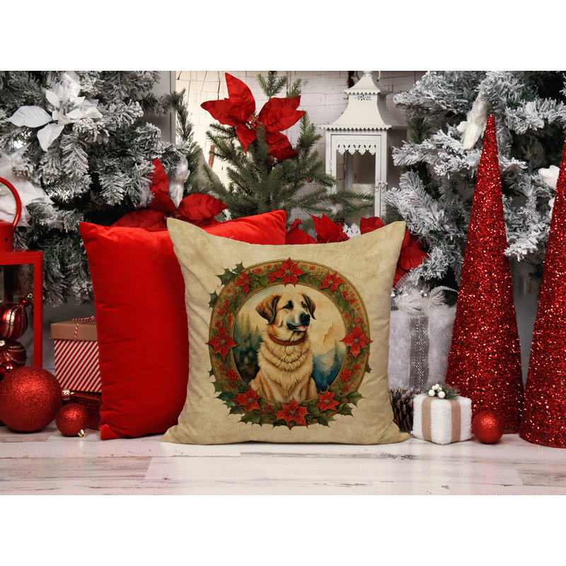 Coussin décoratif intérieur / extérieur en polyester Christmas, 18 po x 18 po, Golden retriever, Carré