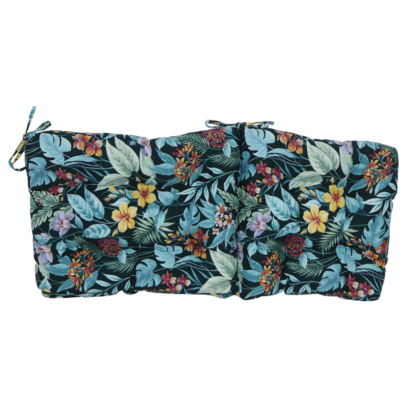 Outdoor Tufted Seat/Back Chair Cushion, Blue/Green/Carena Teal Floral, 18" W x 18" D