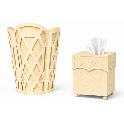 Butter Yellow Chippendale Wastepaper Basket & Tissue