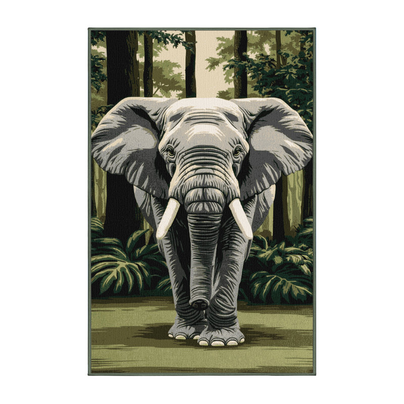 Washable African Forest Elephant Wildlife Area Rug, Rectangle 4' x 6'