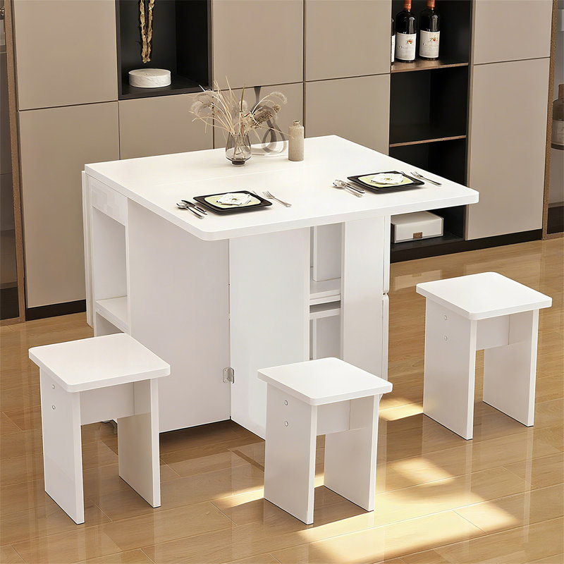 Table de salle à manger pliante à abattants pour 4 personnes avec 4 chaises, table de salle à manger pliable et compacte avec rangement et 6 roulettes, P 47,2 po x l 23,6 po x H 30,3 po