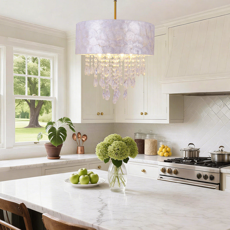 Lustre cylindrique à 4 lumières à intensité variable avec accents de cristal Capiz