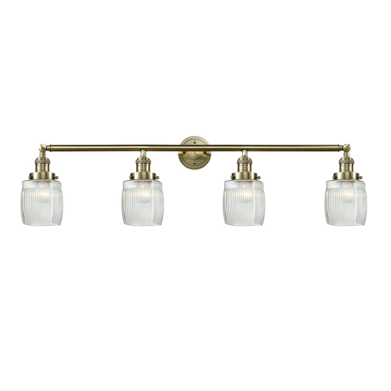 Éclairage de salle de bain à intensité variable 4 lumières Mireya, Laiton antique, Ampoule DEL rétro de 3,5 watts