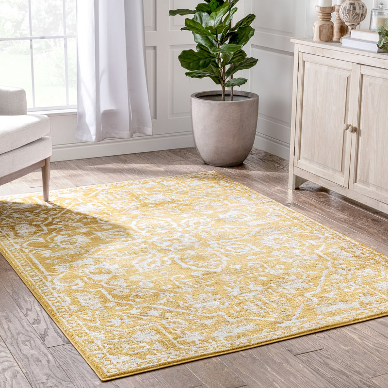Well Woven Dazzle Vintage Bohemian Floral Gold Rug, Rectangle 5'3" x 7'3"