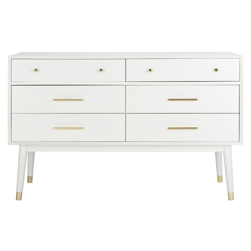 Commode 6 tiroirs Zack, Blanc/laiton