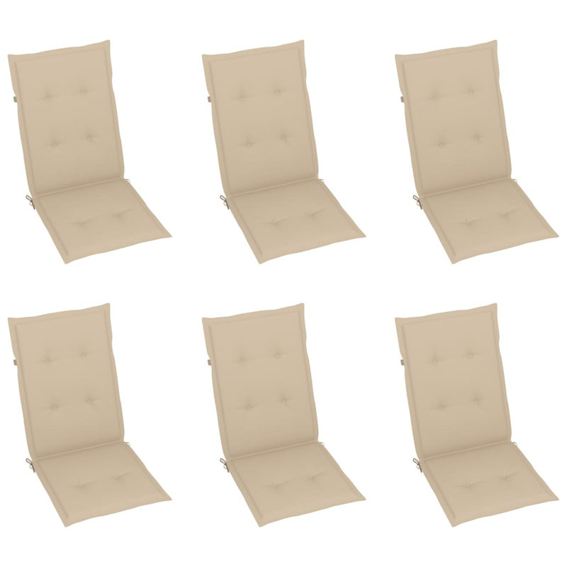 6 chaises de patio vidaXL avec coussins beiges en bois de teck massif, Beige, 6