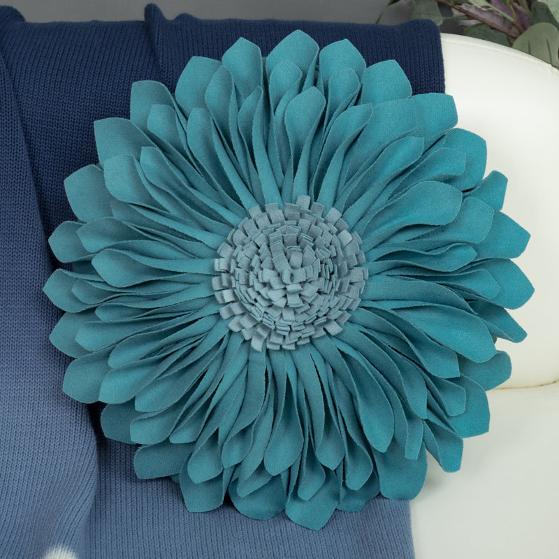  Housse et insert de coussin décoratif en tournesol Appliqued, Carré 12 po, Bleu sarcelle - toile et laine