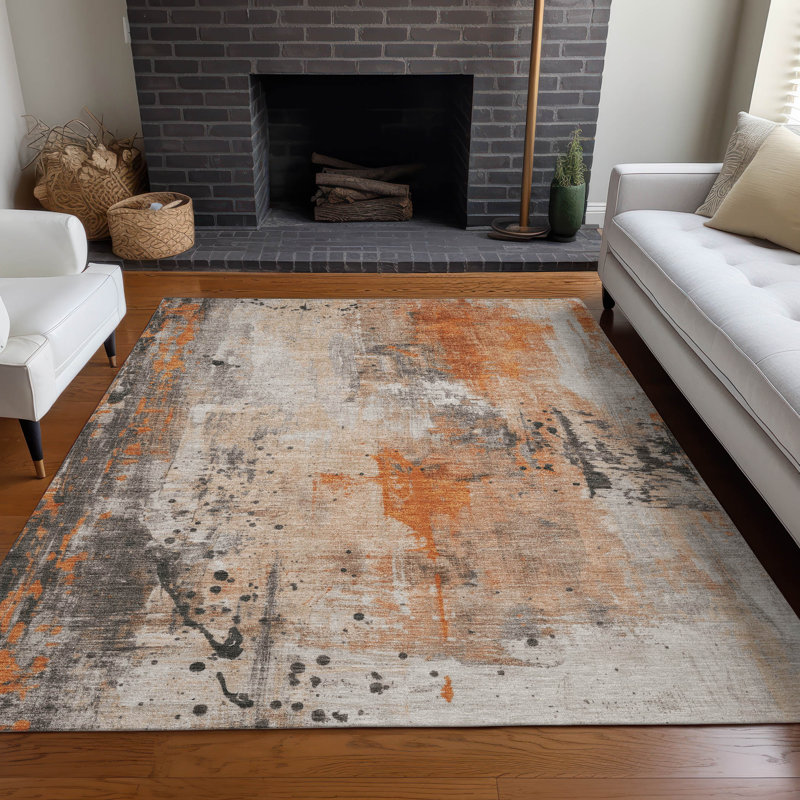 Machine Washable Indoor/Outdoor Xhevrie Orange Rug, Rectangle 8' x  10'