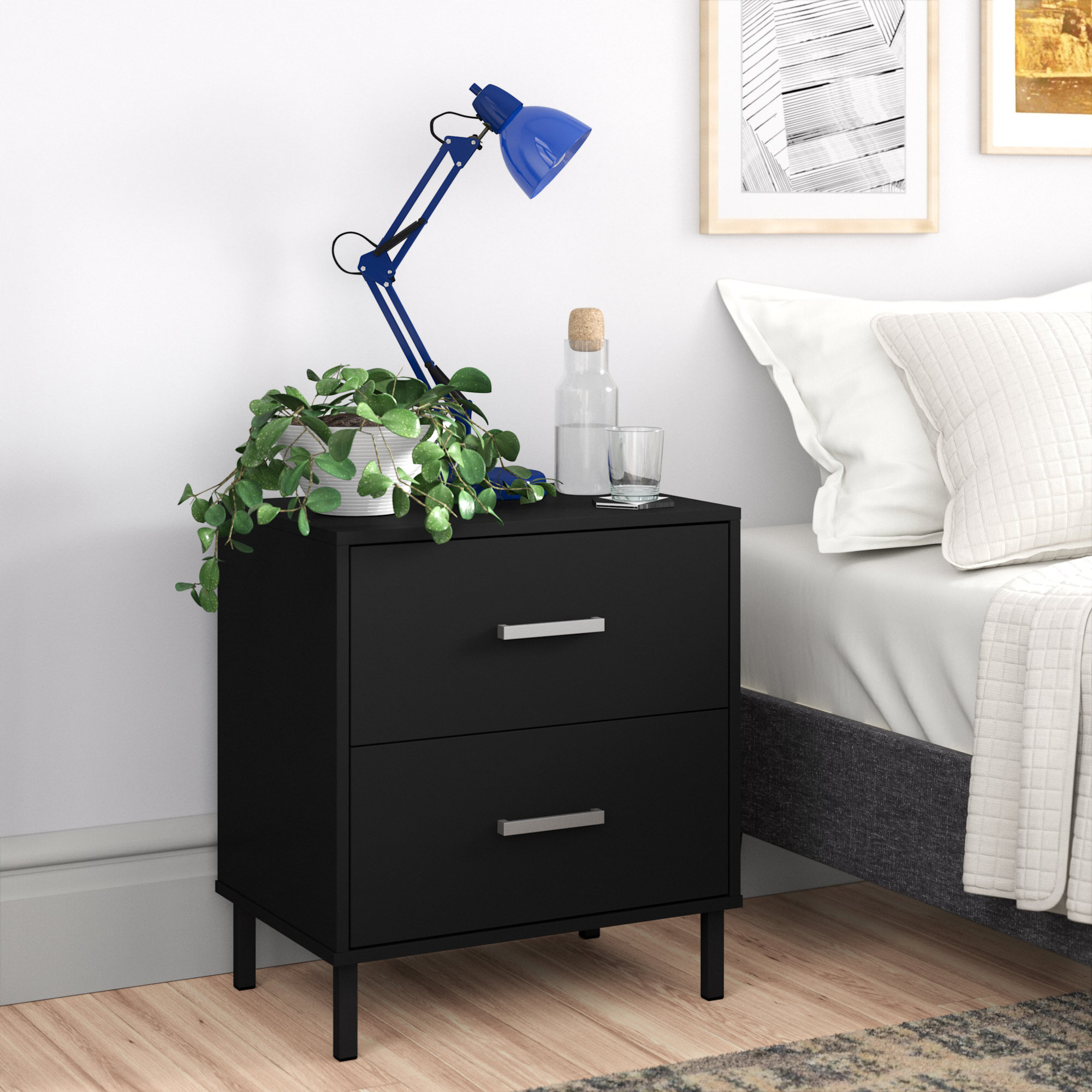 Small Night Stand with Storage Shelf and Drawer, Wood Nightstand for  Bedrooms, Solid Wooden Night Table, Black