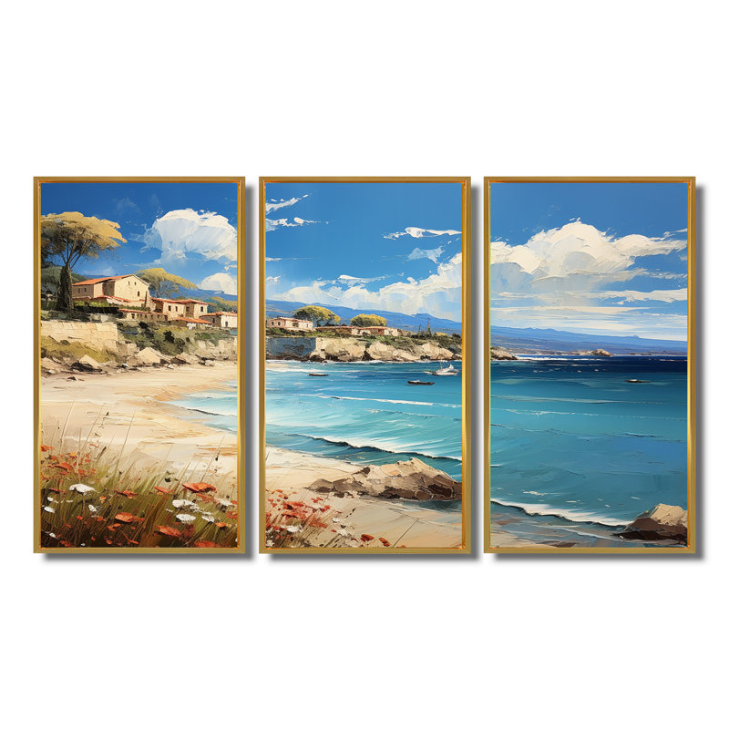 Amilynn - Ensemble de reproduction d'art mural plage, Cadre flottant doré, H 28 po x l 36 po x P 1 po