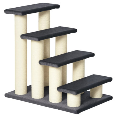 4‑step Cat Tree With Sisal Scratching Post, Stair Shaped Indoor Cat Climber For High Beds, Couches – Soft Faux Fur, Solid Wood Construction