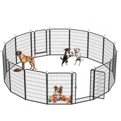 16 Panels Heavy Duty Metal Playpen With Door,39.37"H Dog Fence Pet Exercise Pen For Outdoor
