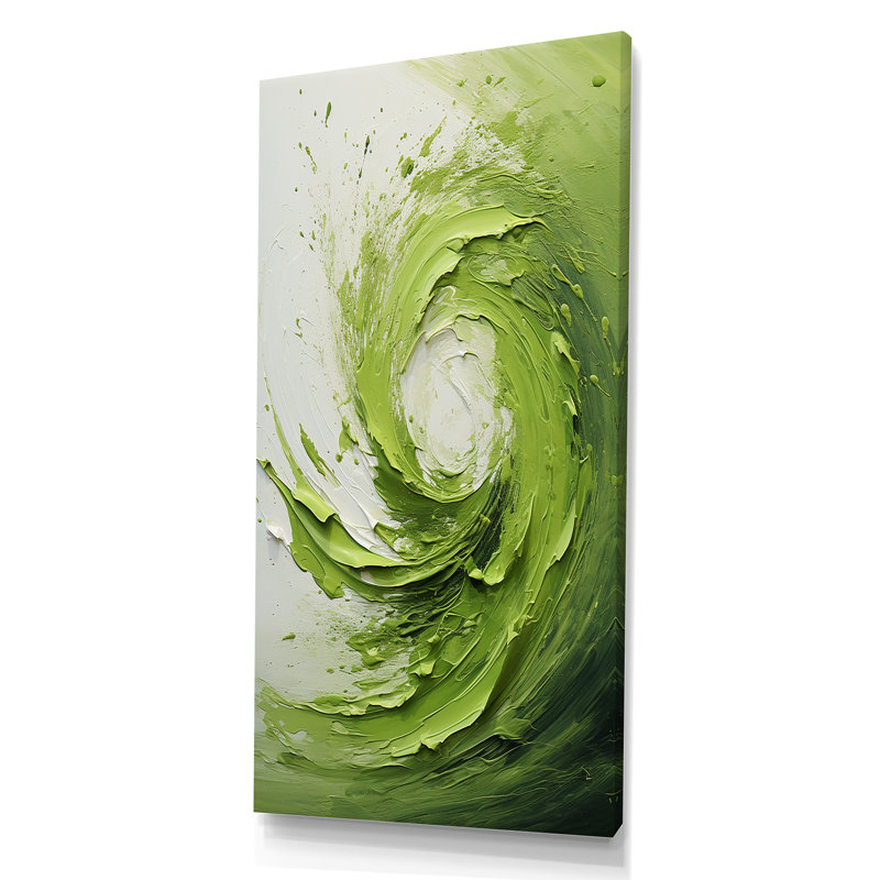 Vert et blanc, spirale abstraite V - Art abstrait spirales murales, Toile tendue, H 60 po x l 28 po x P 1,5 po