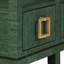 Open Shelf Console With Three Bottom Drawers And Square Satin Brass Hardware In Dyed Blue Grasscloth-276743987