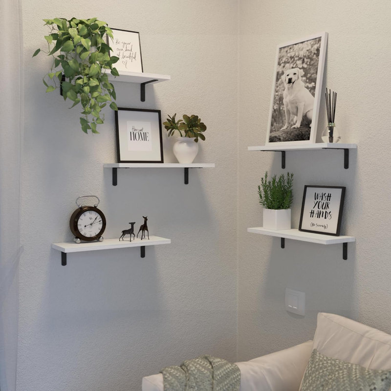 Floating Shelves Set Of 5, Solid Wood Wall Mounted Shelves For Home Decor, Storage And Organization, Easy To Install Floating Book Shelf For Living Room, Bedroom, Bathroom And Kitchen