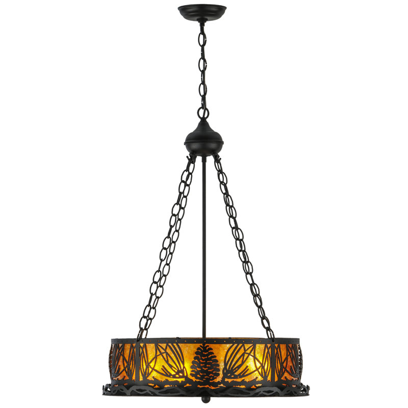 Rustic Lodge 4 - Light Glass Chandelier, Black, Amber, 35" H x 22" W x 22" D