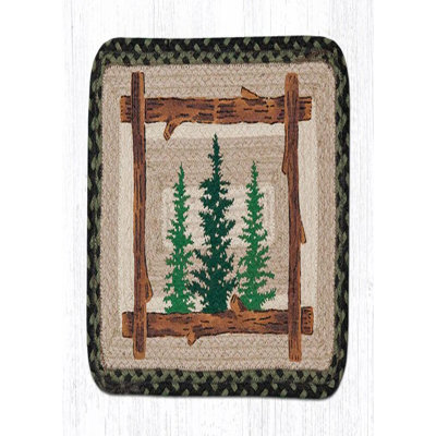  Printed Placemat 13"x19", Tall Timbers Forest Scene, Rustic Oblong Jute Dining Mat for Cabin or Lodge Decor