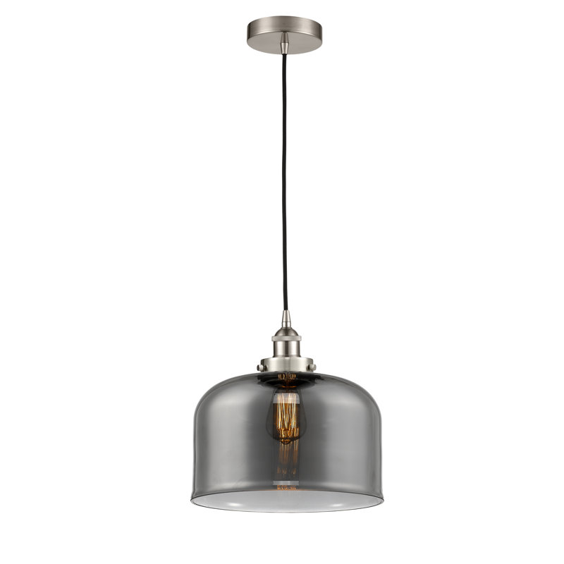 Pattie Bell 1-Light Dimmable Adjustable Height Single Pendant, Plated Smoke, Brushed Satin Nickel