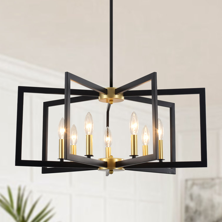 7 - Light 21.3" Wide Geometric Candle-Style Square / Rectangle Lantern Chandelier
