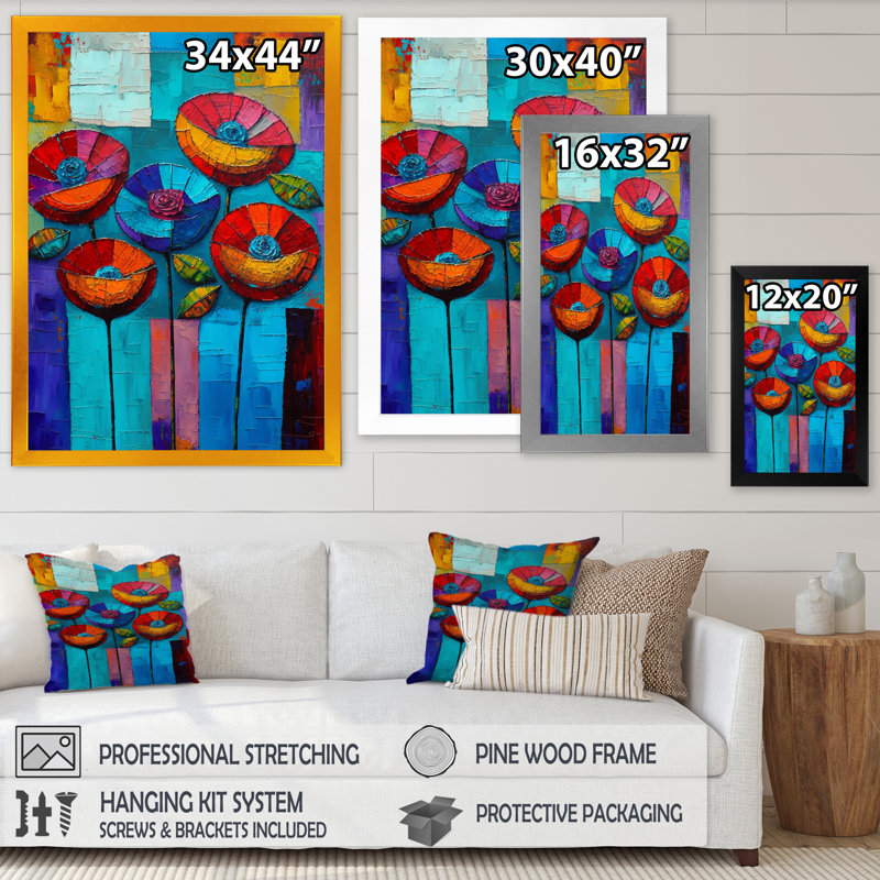 «Bright Blossoming Minimal Wildflowers III», reproduction sur toile, H 40 po x l 30 po x P 1,5 po