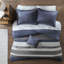 Édredon simple à rayures et drap avec oreiller - Draps de lit bleu et gris