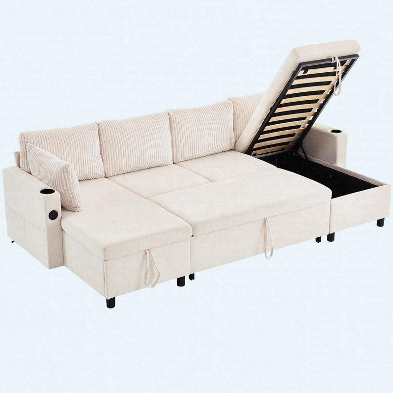 Canapé en chenille avec accoudoirs carrés, Beige