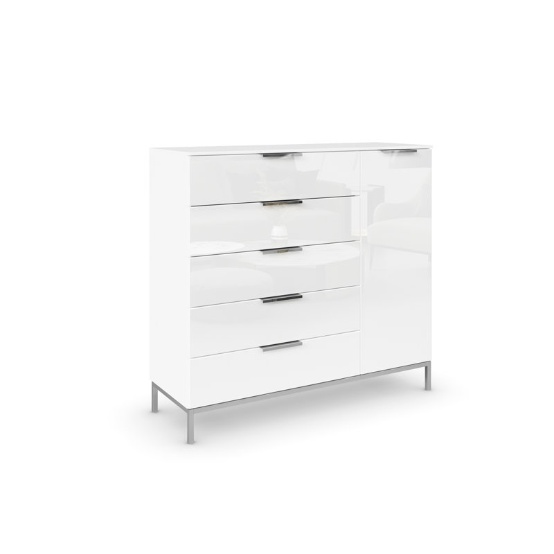 Flipp 5 - Drawer Chest of Drawers, Alpine White/White Glass/Graphite