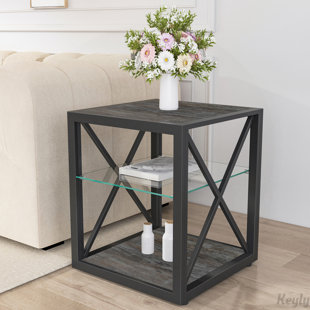 Modern End Table Nightstand With Tempered Glass Shelf