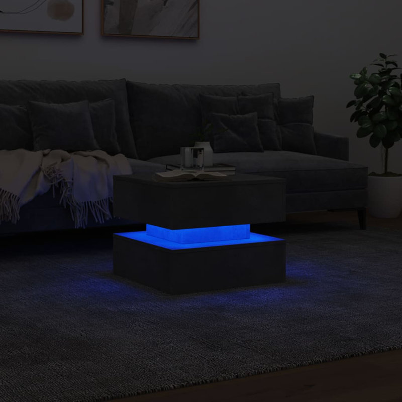 Table basse avec lumières DEL 19,7 po x 19,7 po x 15,7 po, Gris béton