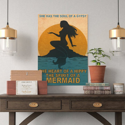 Canvas Wall Art Mermaid Silhouette Sunset Ocean Waves Poster_1 Vintage Poster Print Home Decor