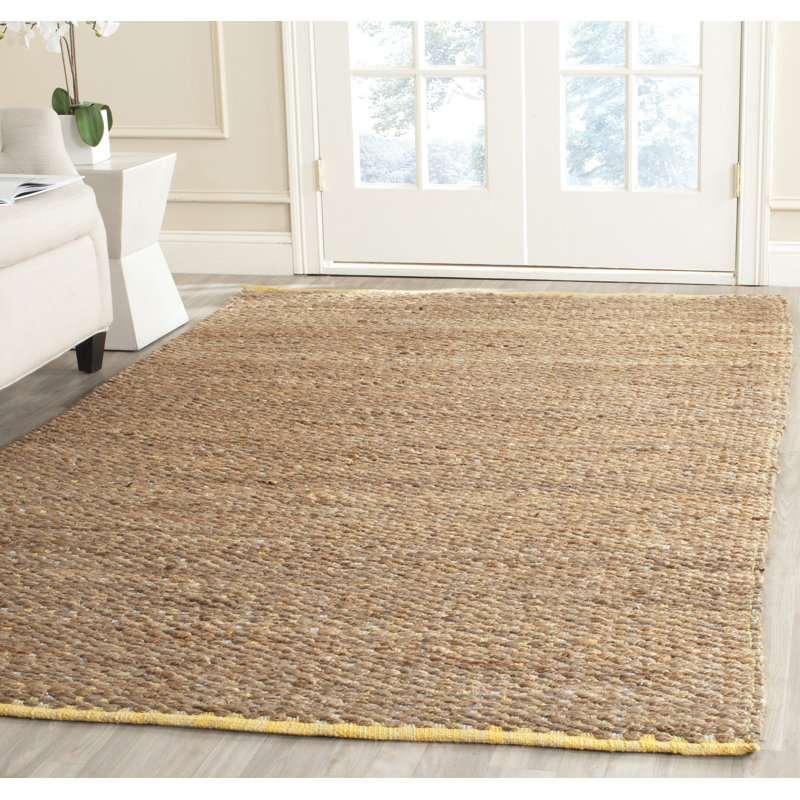 Arria Hand Woven Jute/Cotton Solid Color Rug in Tan/Yellow, Rectangle 9' x 12'