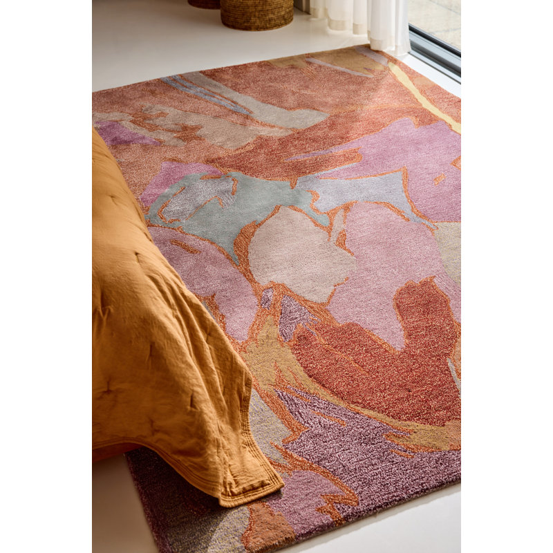 Saltillo Handmade Wool Abstract Area Rug, Rosewood, Rectangle 6'7 x 9'2