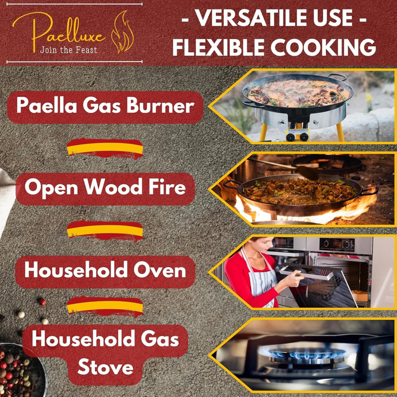 Poêle Paella - Poêle en acier émaillé antirouille - Poêle facile à nettoyer pour les brûleurs au propane et au gaz - Cuisine intérieure et extérieure Cacerola Paellera Sart - 17 pouces, pour 10 portions