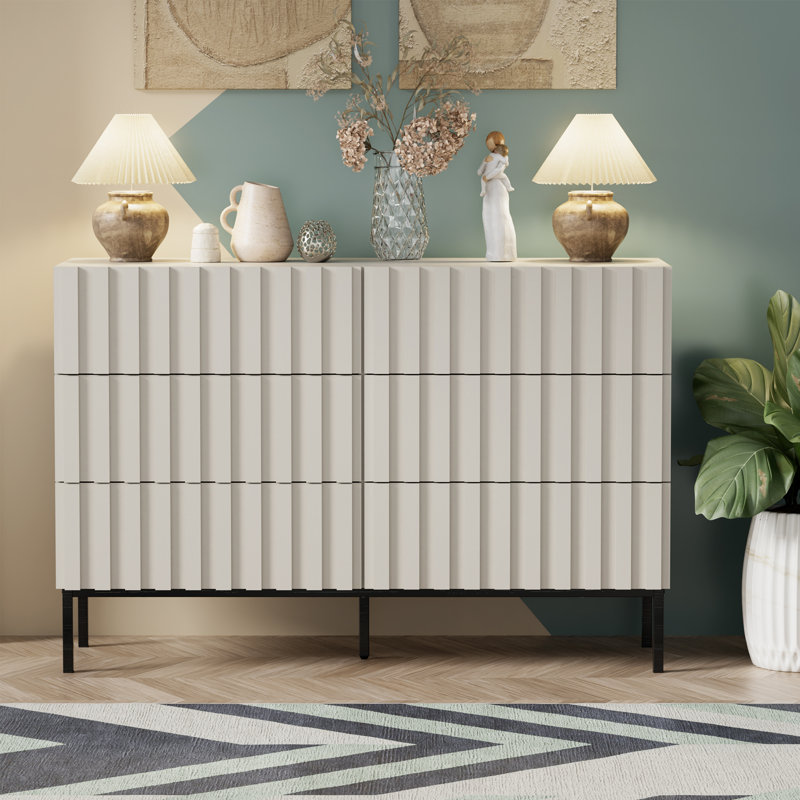 Sevyn 6 Drawer 47.2" W Double Dresser, Milky White