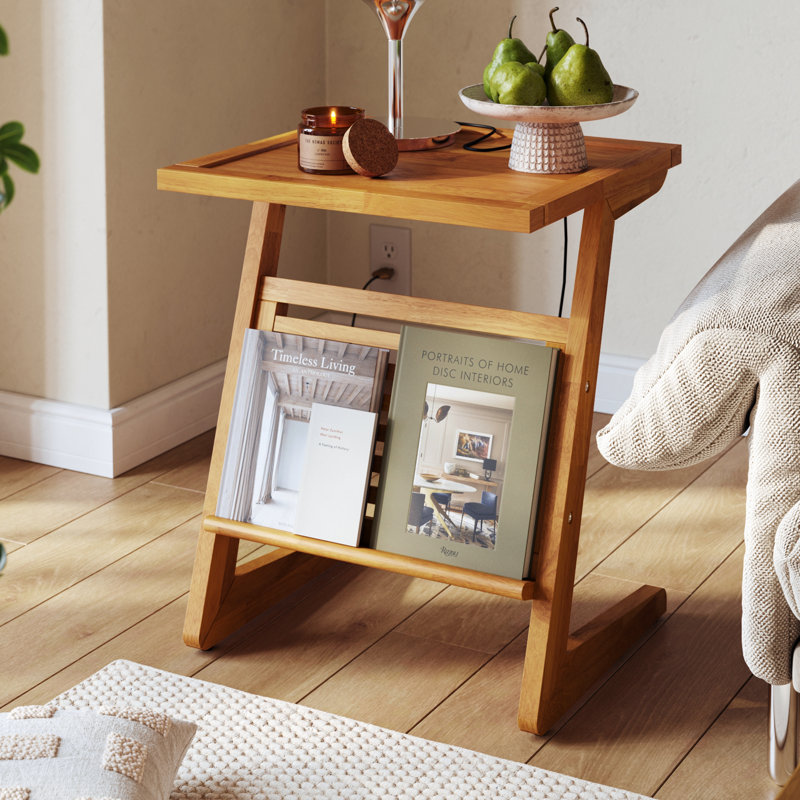 Neil Rubber Wood Nightstand, Teak Brown