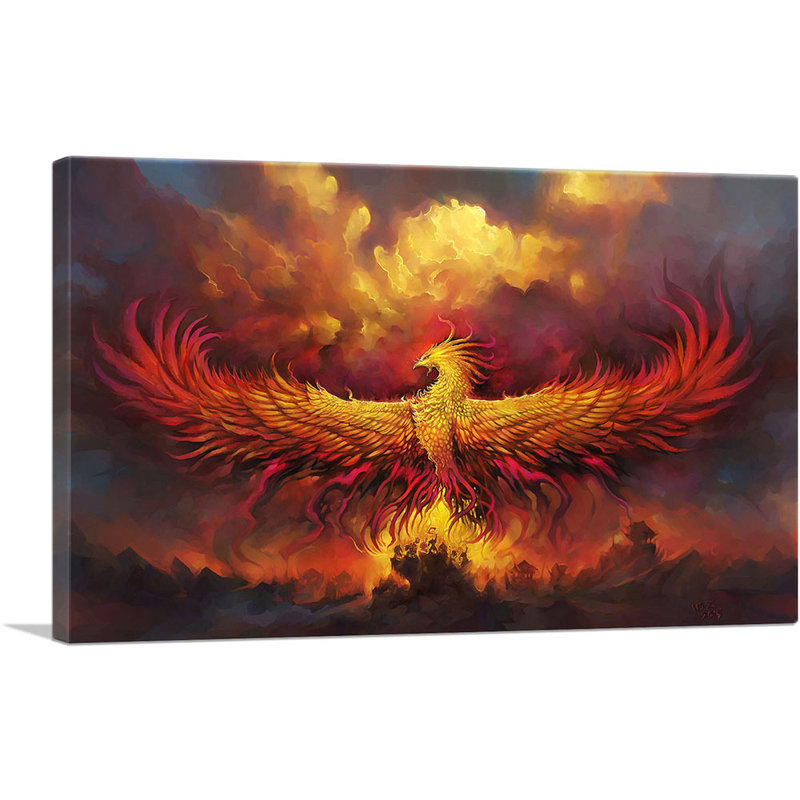 Fire Phoenix in Flight - Reproduction d'art graphique sur toile tendue, H 12 po x l 18 po x 1,5 po