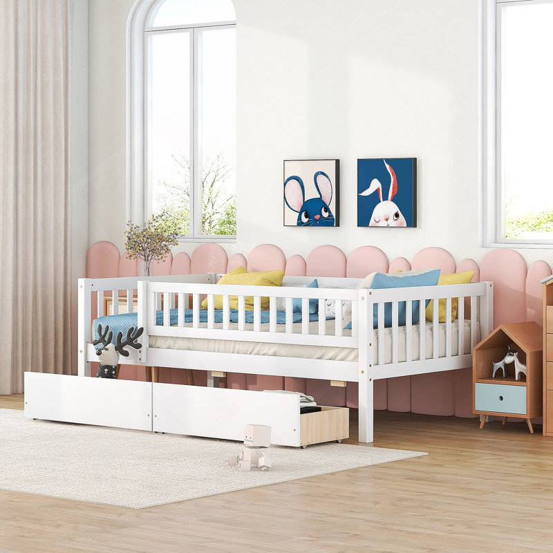 Kallel Daybed with Two Drawers and Guardrails, Twin, White