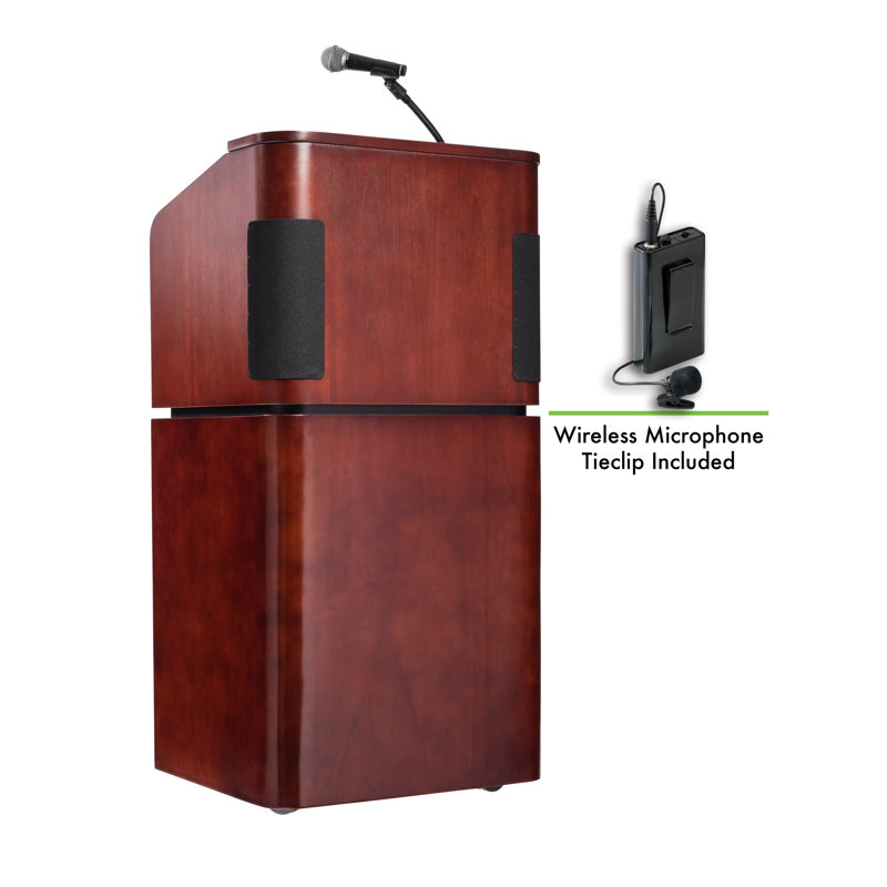 Mahogany Walnut Veneer Mobile Sound Lectern with Storage