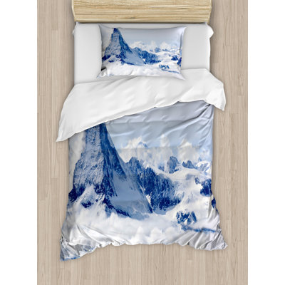 Ambesonne Nature Duvet Cover Set, Clouds on Summit Winter, Twin, Black and White -  nev_20418_twin