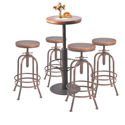 Katyra Pine Solid Wood Top Pedestal Base Dining Set