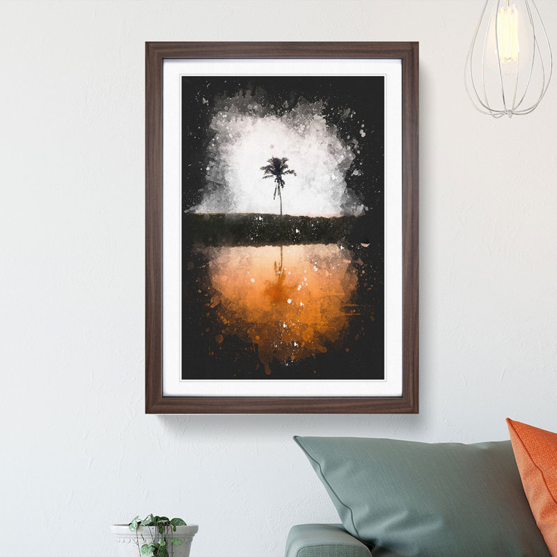 Reflection of a Palm Tree in Hawaii - Picture Frame Graphic Art Print, 45cm H x 33cm W x 2cm D, Walnut Framed